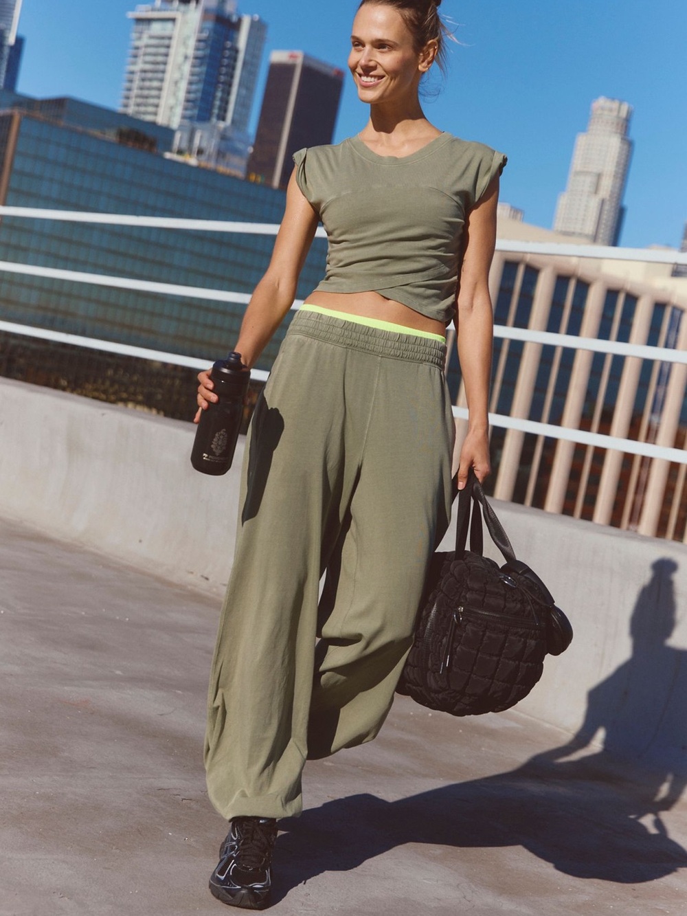FP Movement by Free People Olive Green Elastic-Waist Joggers